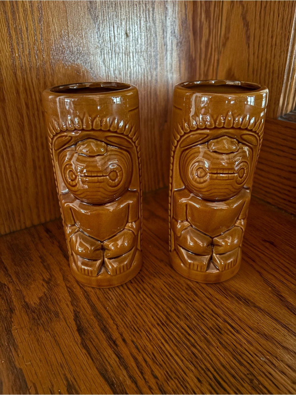 Vintage Pair of brown ceramic Ku Tiki Mugs Brown MCM EUC